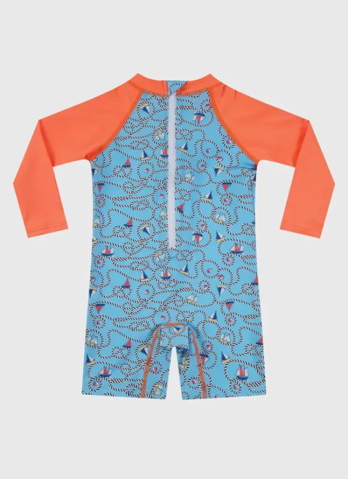 Kids/BOY Aqua Blu Long Sleeve Sunsuit