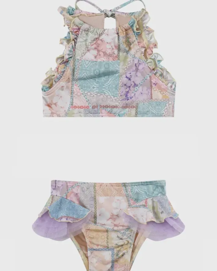 Kids Aqua Blu Halter Neck Bikini Set