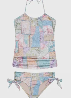 Kids Aqua Blu Halter Neck Tankini Set
