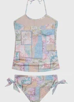 Kids Aqua Blu Halter Neck Tankini Set