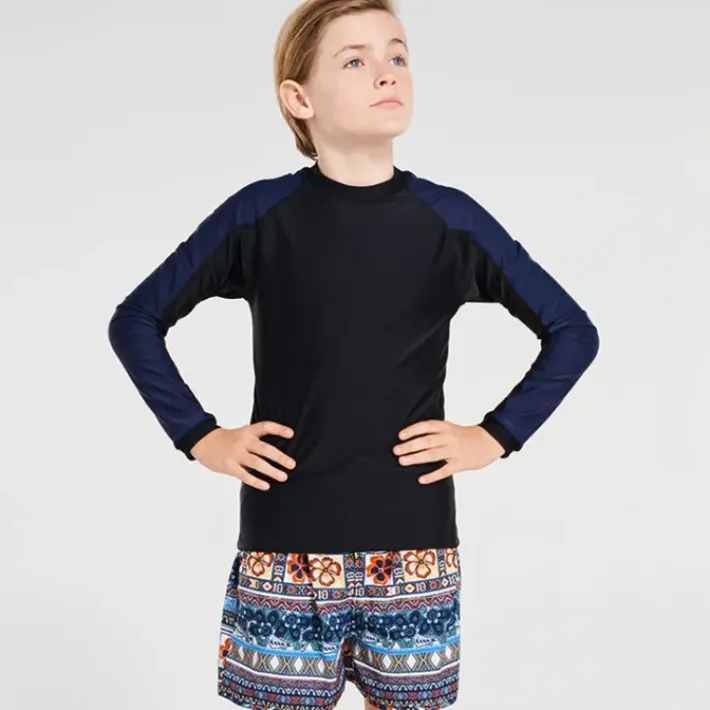 Kids Aqua Blu Building Blocks Long Sleeve Rash Vest