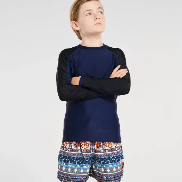 Kids Aqua Blu Building Blocks Long Sleeve Rash Vest