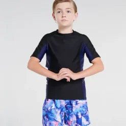 Kids Aqua Blu Building Blocks Short Sleeve Rash Vest