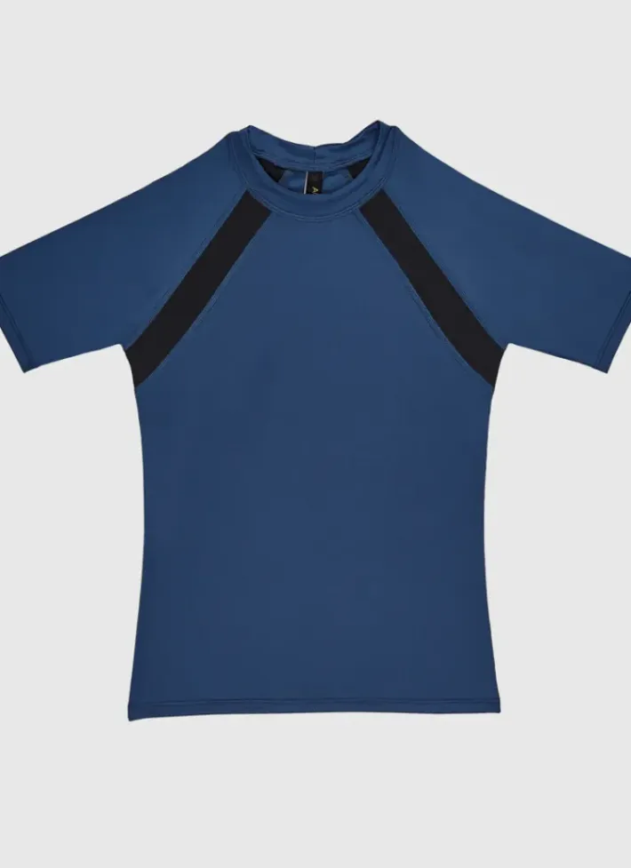 Kids Aqua Blu Building Blocks Short Sleeve Rash Vest