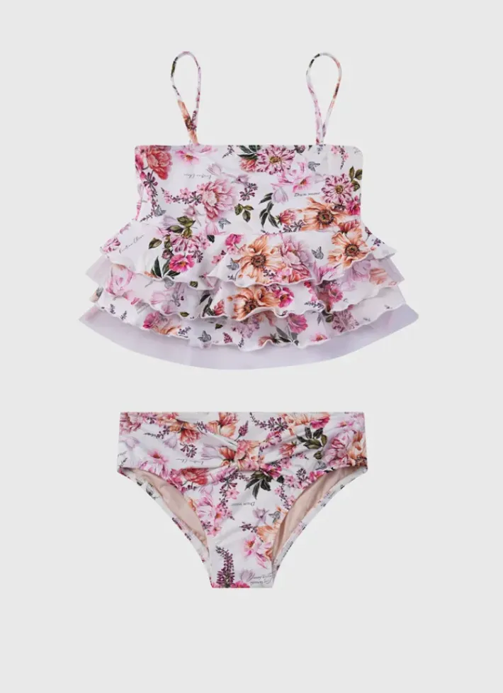 Kids Aqua Blu Tiered Frill Bikini Set
