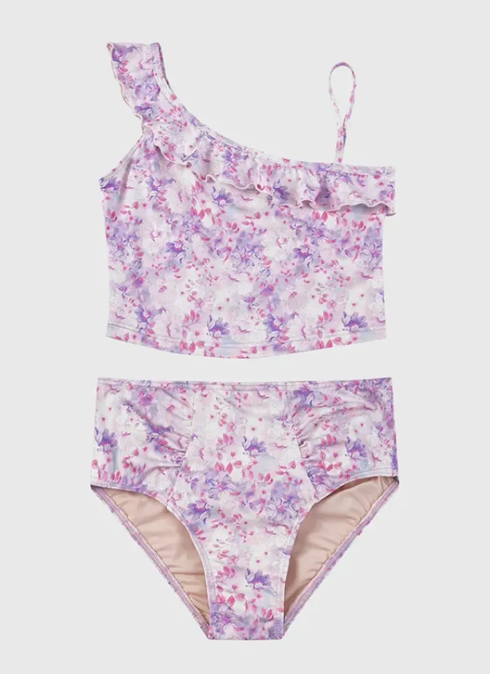 Kids Aqua Blu One Shoulder Bikini Set