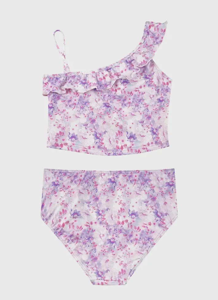 Kids Aqua Blu One Shoulder Bikini Set