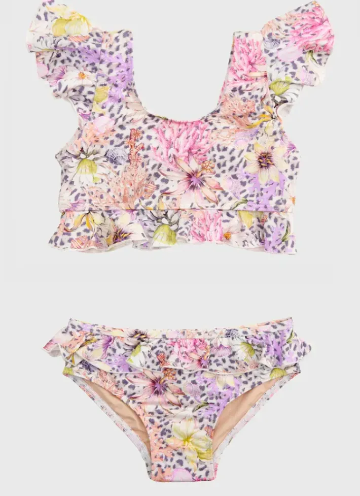 Kids Aqua Blu Frill Bikini Set