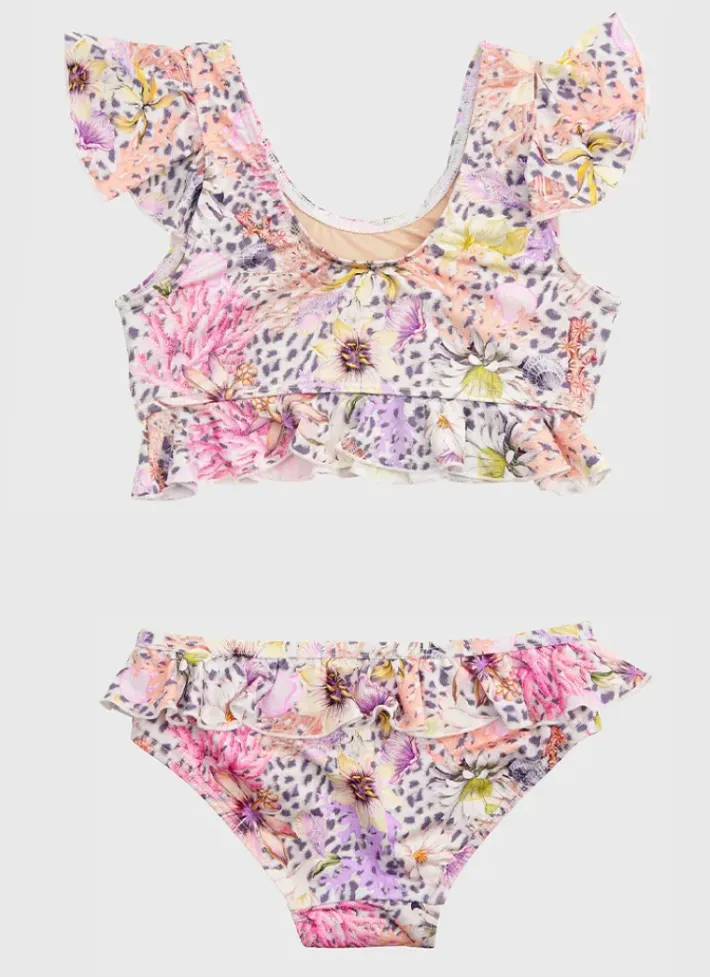 Kids Aqua Blu Frill Bikini Set