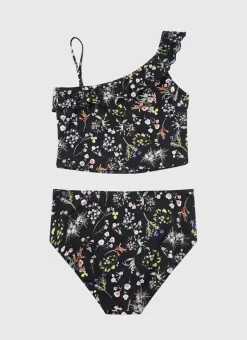 Kids Aqua Blu One Shoulder Bikini Set
