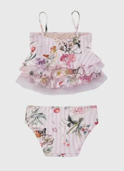 Kids Aqua Blu Tiered Frill Tankini Set