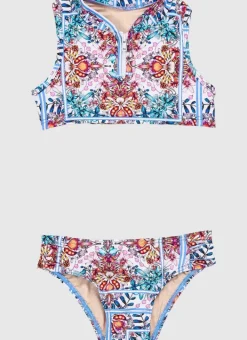 Kids Aqua Blu High Neck Bikini Set