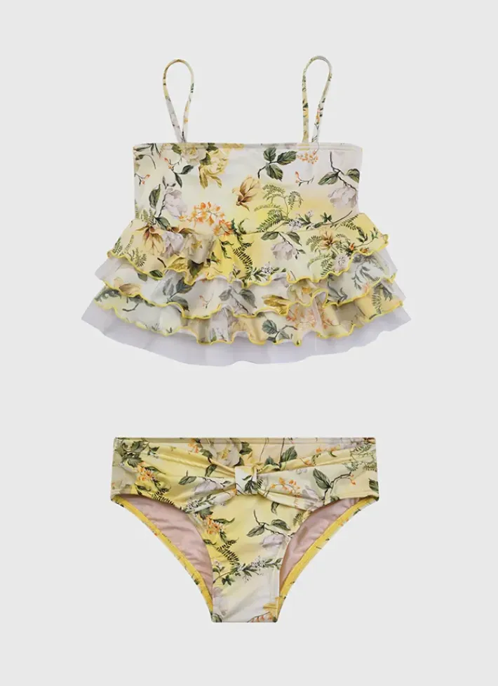Kids Aqua Blu Tiered Frill Bikini Set