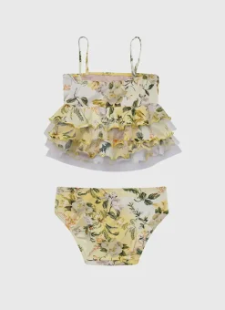 Kids Aqua Blu Tiered Frill Tankini Set