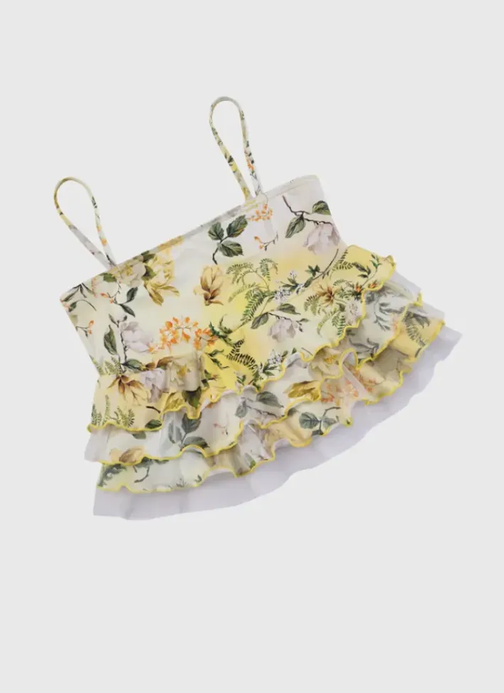 Kids Aqua Blu Tiered Frill Tankini Set