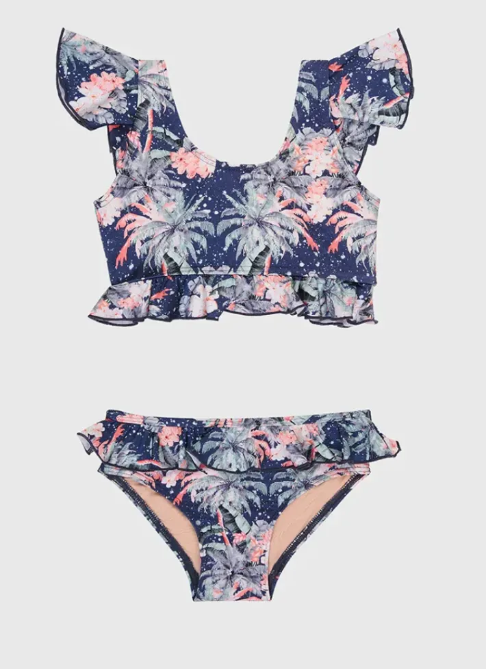 Kids Aqua Blu Frill Bikini Set