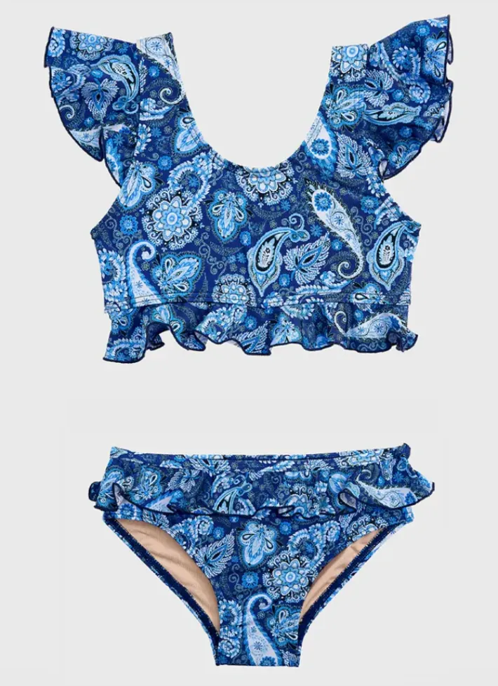 Kids Aqua Blu Frill Bikini Set