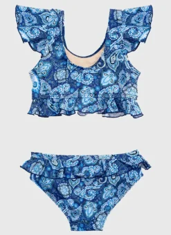 Kids Aqua Blu Frill Bikini Set