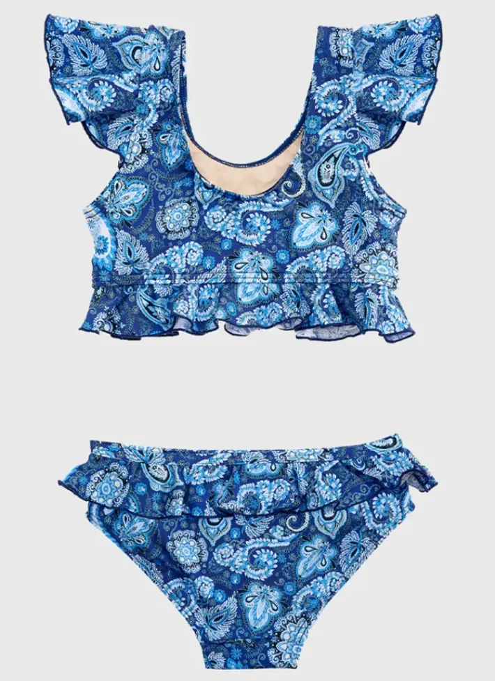 Kids Aqua Blu Frill Bikini Set