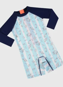 Kids/BOY Aqua Blu Long Sleeve Sunsuit