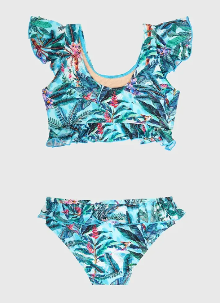 Kids Aqua Blu Frill Bikini Set