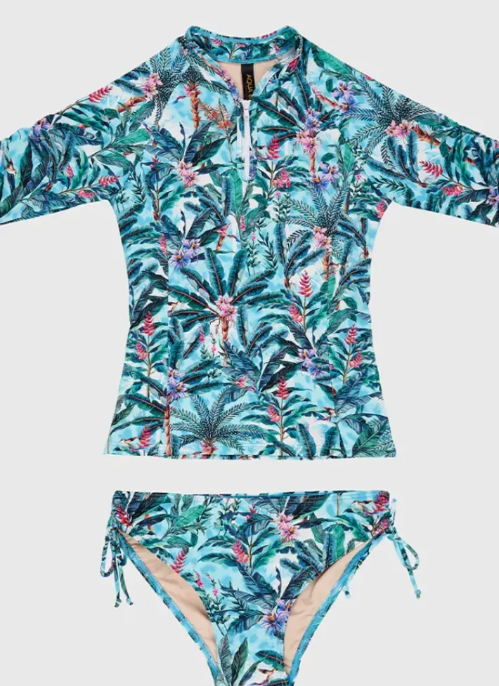 Kids Aqua Blu Long Sleeve Rash Vest Set