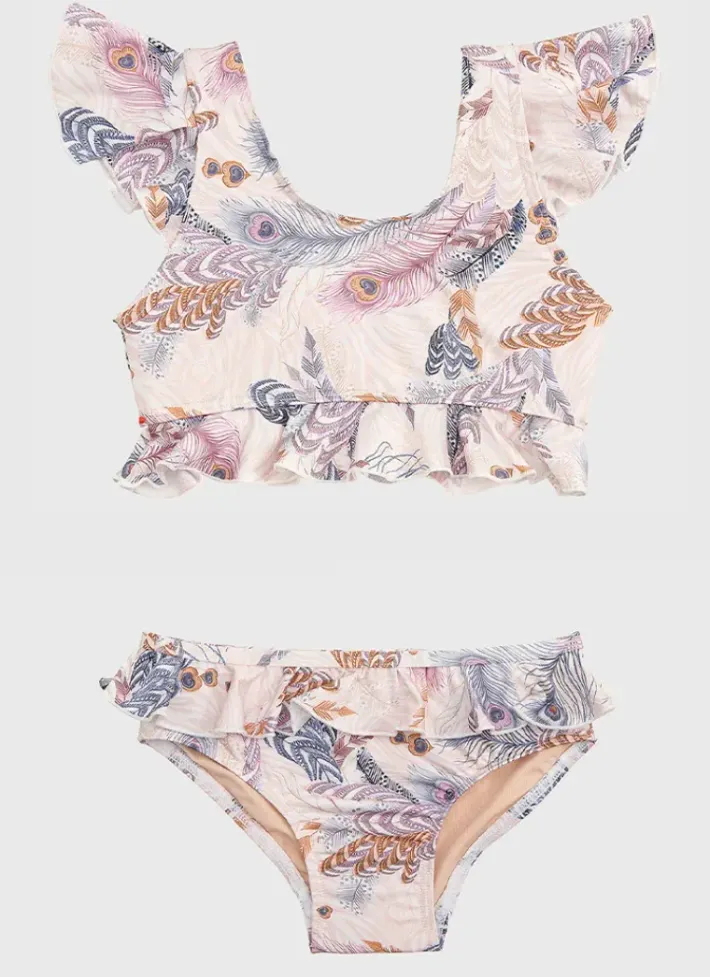 Kids Aqua Blu Frill Bikini Set