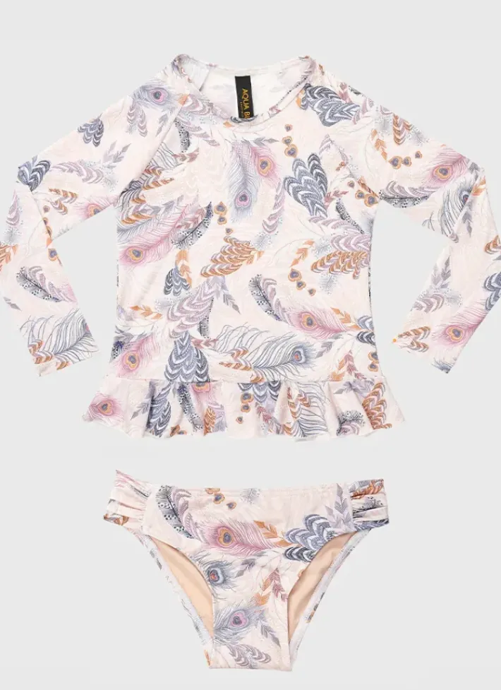 Kids Aqua Blu Long Sleeve Rash Vest Set
