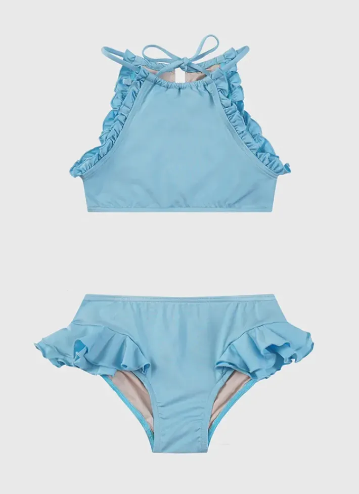 Kids Aqua Blu Stepping Stones Halter Neck Bikini Set