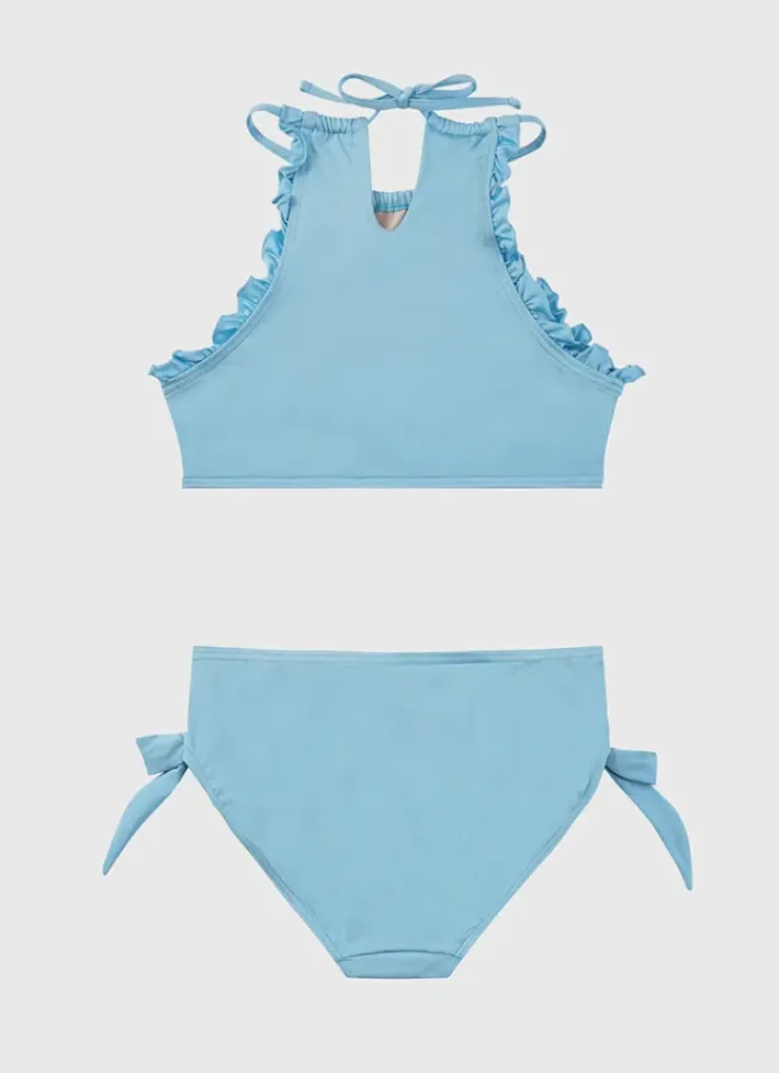 Kids Aqua Blu Stepping Stones Halter Neck Bikini Set