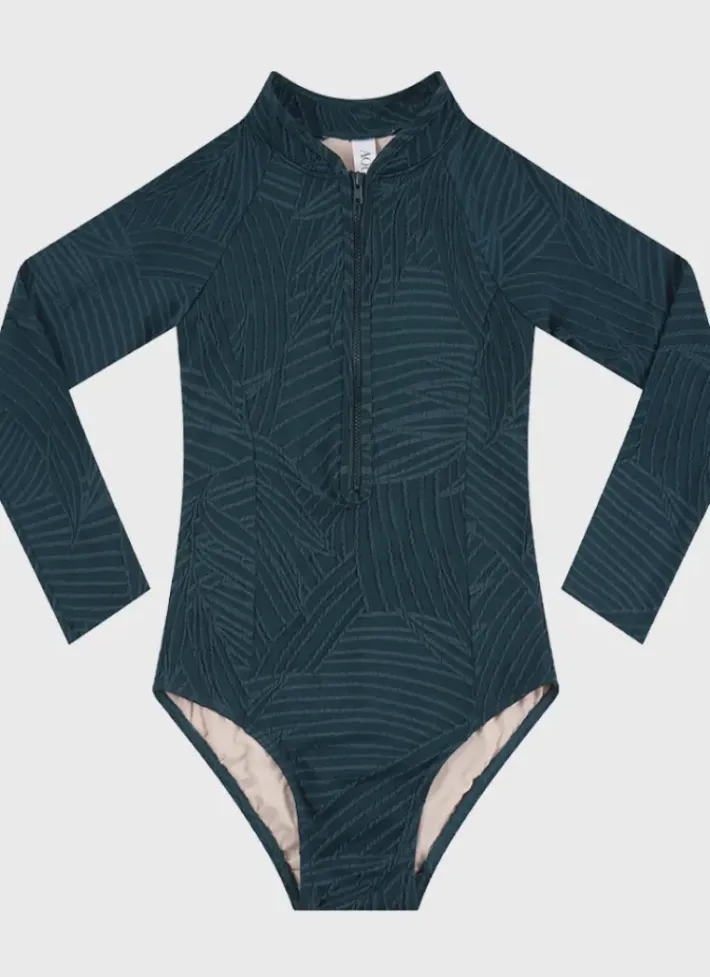 Kids Aqua Blu Stepping Stones Long Sleeve One Piece