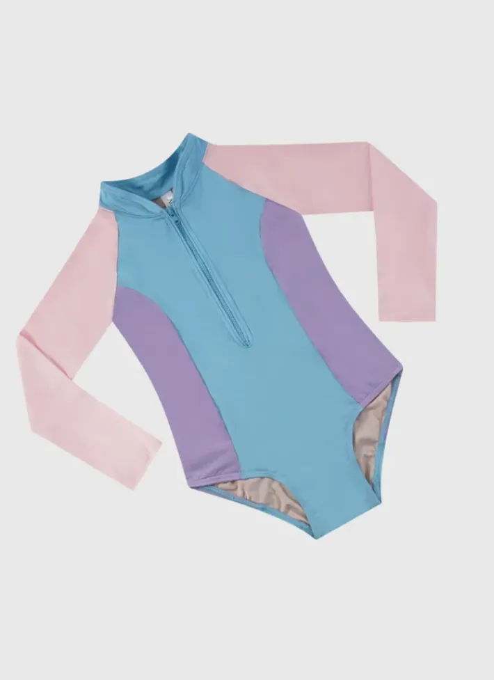 Kids Aqua Blu Stepping Stones Long Sleeve One Piece