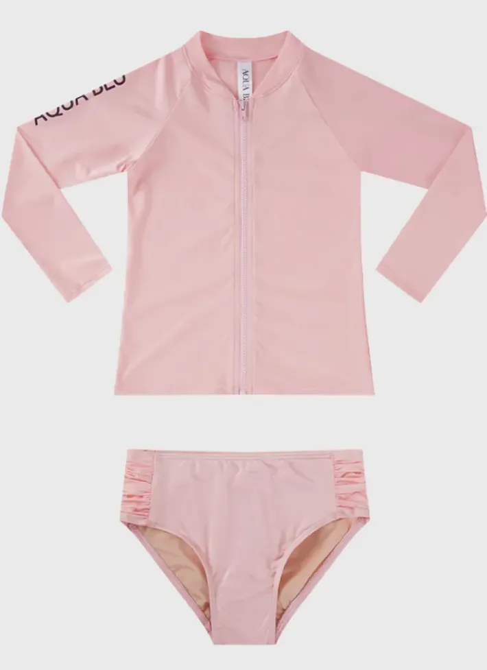 Kids Aqua Blu Stepping Stones Long Sleeve Rash Vest Set