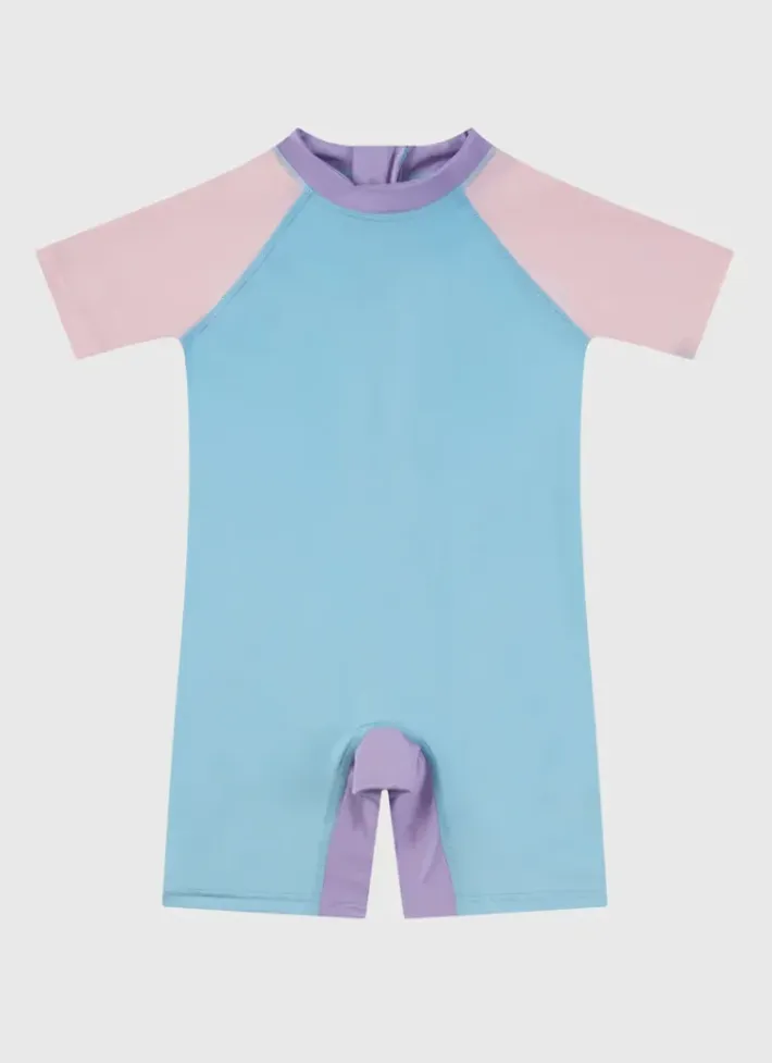 Kids Aqua Blu Stepping Stones Short Sleeve Sunsuit