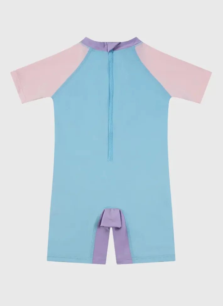 Kids Aqua Blu Stepping Stones Short Sleeve Sunsuit