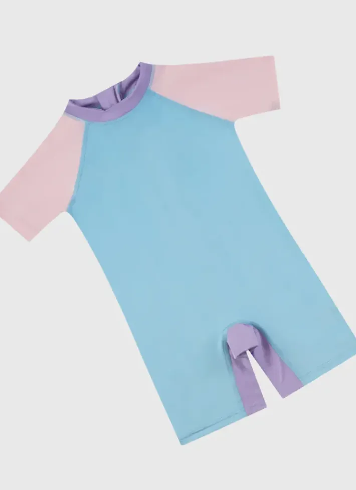Kids Aqua Blu Stepping Stones Short Sleeve Sunsuit