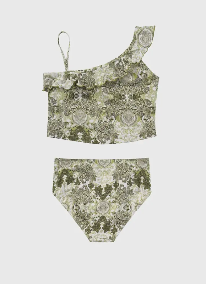 Kids Aqua Blu One Shoulder Bikini Set